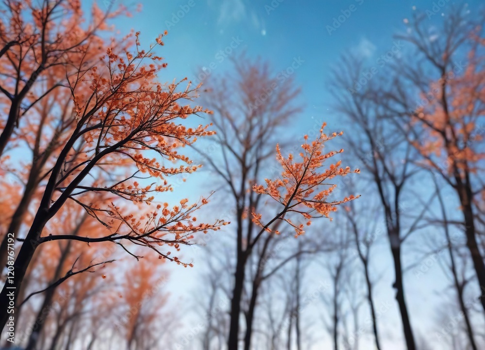 Bokeh blurred winter trees against a bright blue sky, winter wonderland , winter trees Bokeh blurred winter trees against a bright blue sky, winter wonderland , winter trees