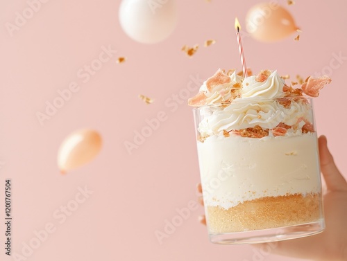 Celebrating tropical birthday vibes with a delicious dessert in a bright environment photo