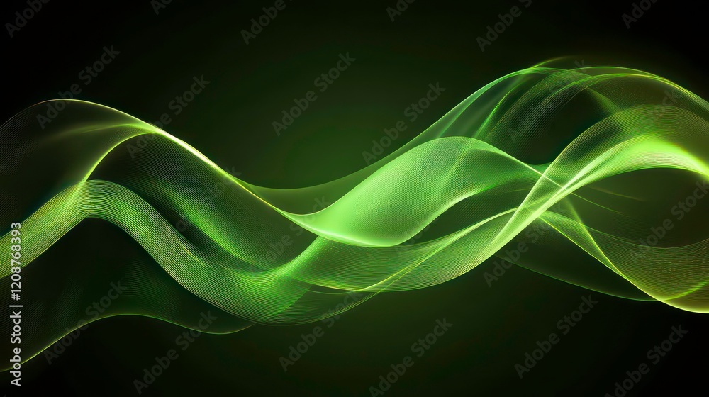 Naklejka premium Abstract Green Technology Background, Glowing Lines, Sustainable Energy Icon Concept