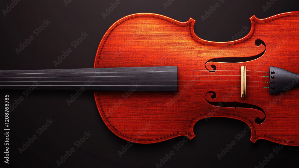 Fototapeta premium Close up of violin body with detailed texture on dark background