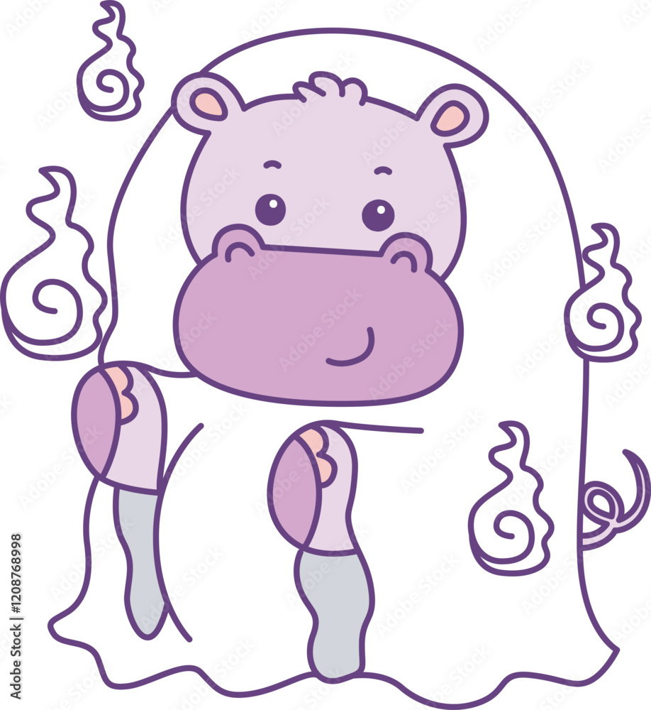 Naklejka premium Cute hippo vector icon with Halloween theme. Funny baby hippo animal Halloween illustration.
