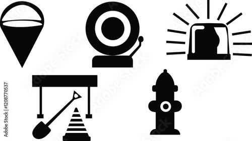 Set of alarms to warn the users,Alarms silhouette vector, Travelling alarms ,Vector alarm clock icon silhouette black design illustration
