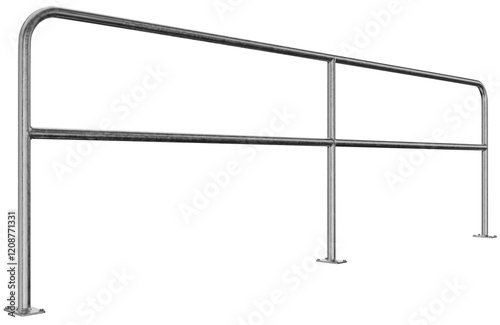 3D Render of an Industrial Galvanized Steel Railing on Transparent Background