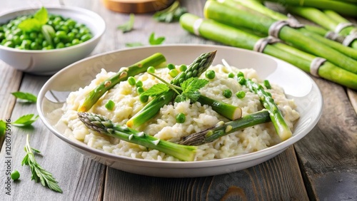 Creamy asparagus risotto with vibrant green asparagus spears, Parmesan cheese, and Arborio rice ,  food, risotto, asparagus