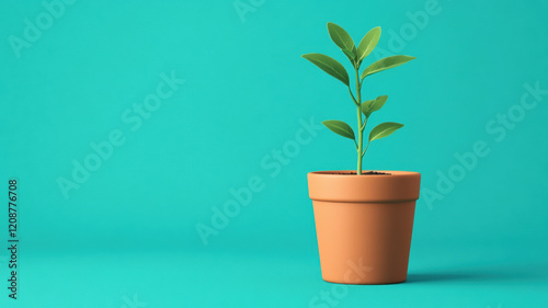 Wallpaper Mural vibrant green seedling in terracotta pot on turquoise background Torontodigital.ca