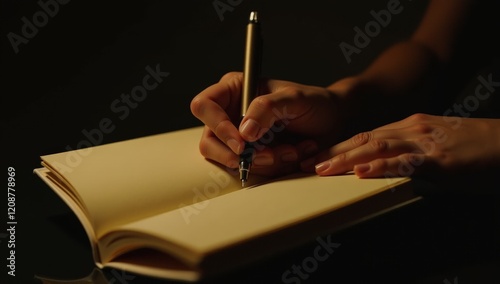 A person journaling their thoughts and feelings, mental health and self improvement concepts photo