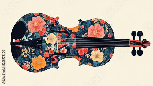 Violin with floral accents in intricate art design