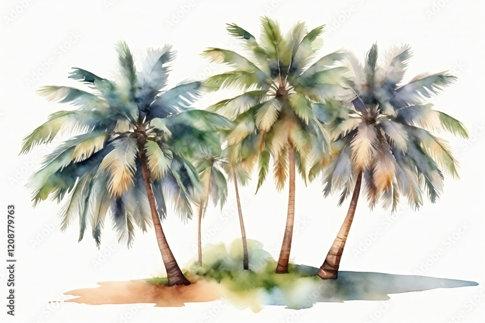 Obraz premium Coconut tree watercolor isolated on a translucent background cutout.