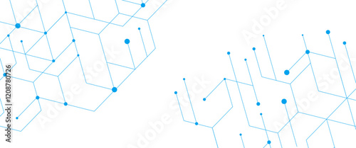 Vector modern technology banner template texture with blue lines and dots 