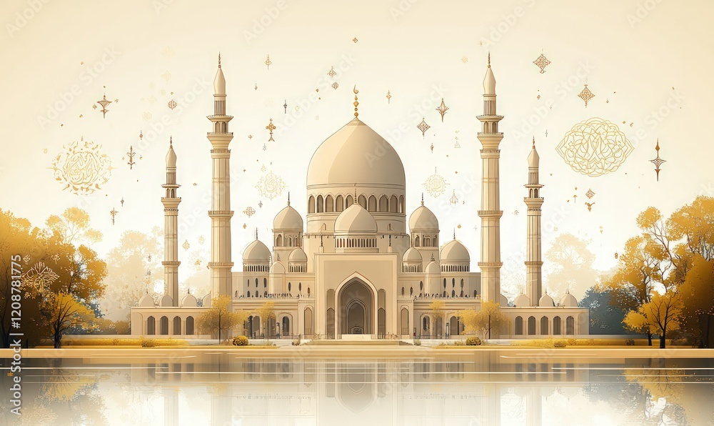 Fototapeta premium Grand mosque reflected in tranquil water.