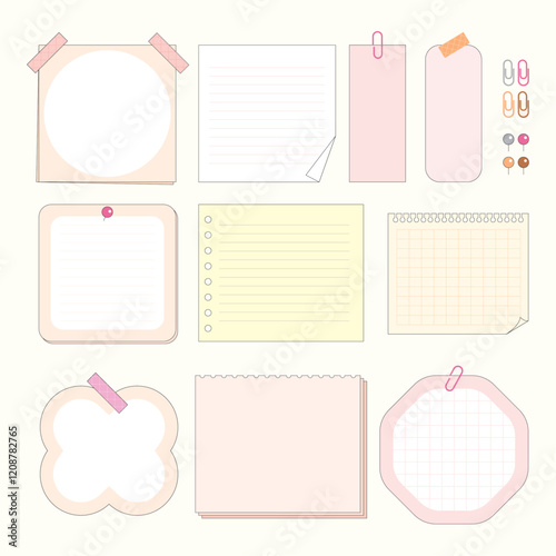 2. Memo paper, note frame background ,Cute paper notes for daily planer, blank diary deco elements vector set