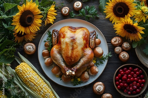 Roasted Chicken Thanksgiving Dinner Table Setting photo