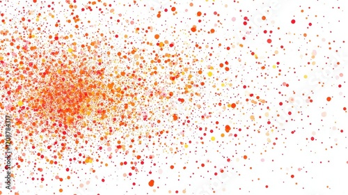 A dense cluster of tiny red and orange dots in the center, fading out to fewer dots towards the edges on a white background.