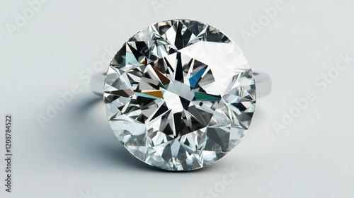 A diamond ring with a solitaire design, showcasing a large round diamond on a white background. photo