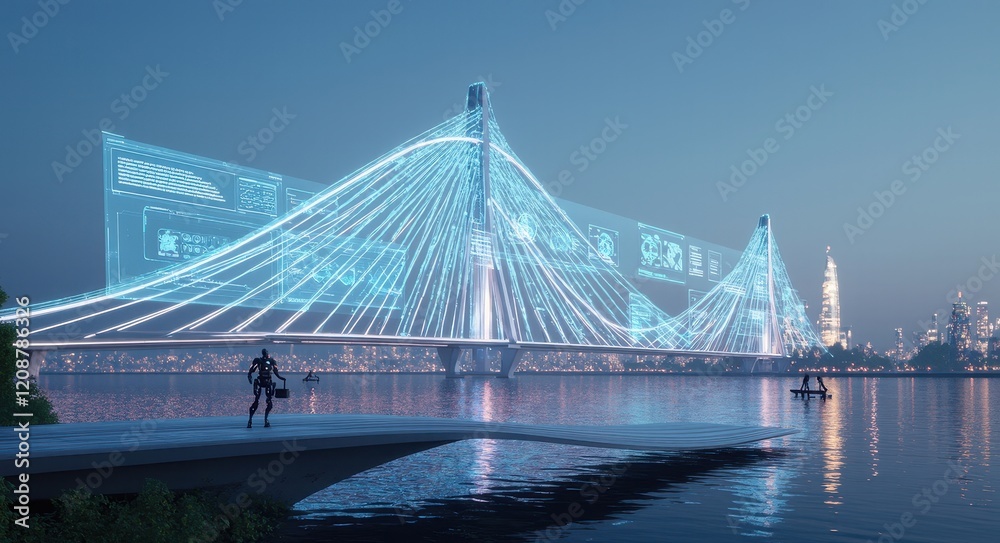 Obraz premium Futuristic Bridge: Innovation in Construction Technology.
