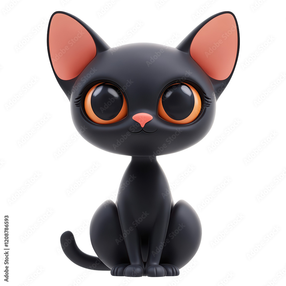 3d Cartoon Black Cat. Isolated on transparent background, png. 3d Cartoon Black Cat. Isolated on transparent background, png.