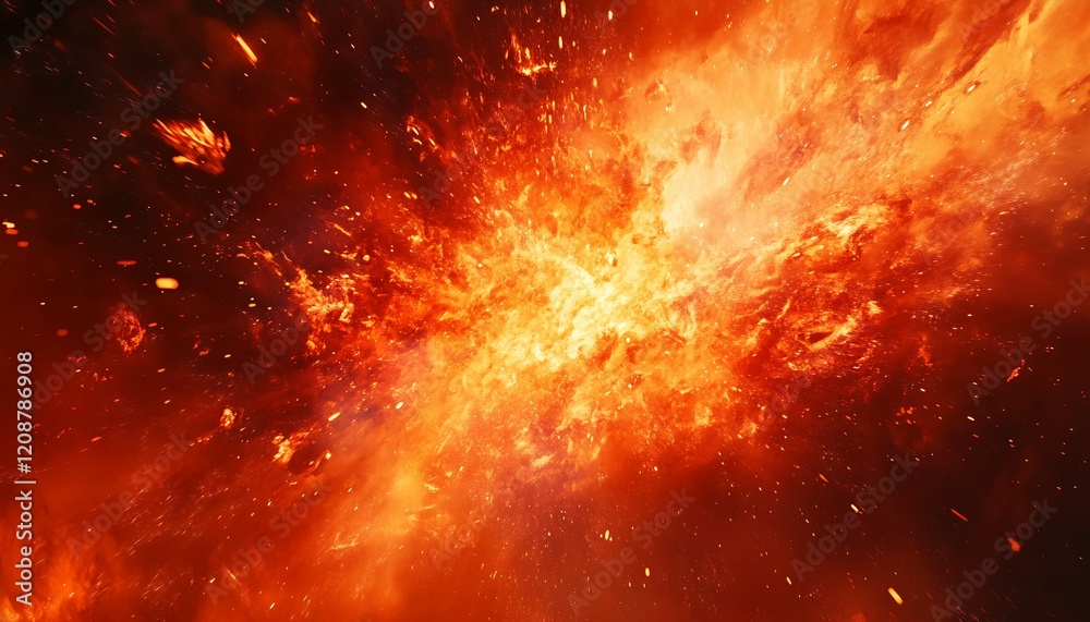 Obraz premium Fiery explosion incandescent particles cosmic event
