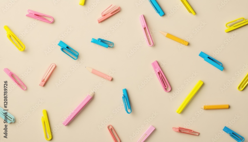 Colorful Clips, Pencils, Pattern Design Colorful Clips, Pencils, Pattern Design