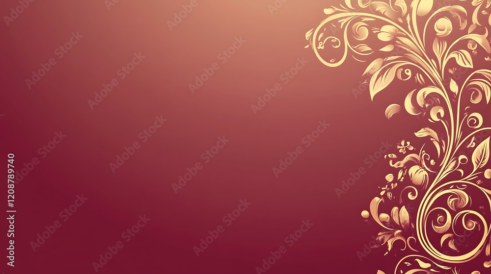 Elegant Gold Floral Design On Burgundy Background Elegant Gold Floral Design On Burgundy Background