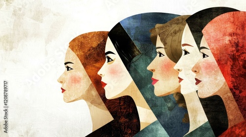 Creative Illustration Depicting Diverse Women in Stylish Headscarves for Inspirational Projects