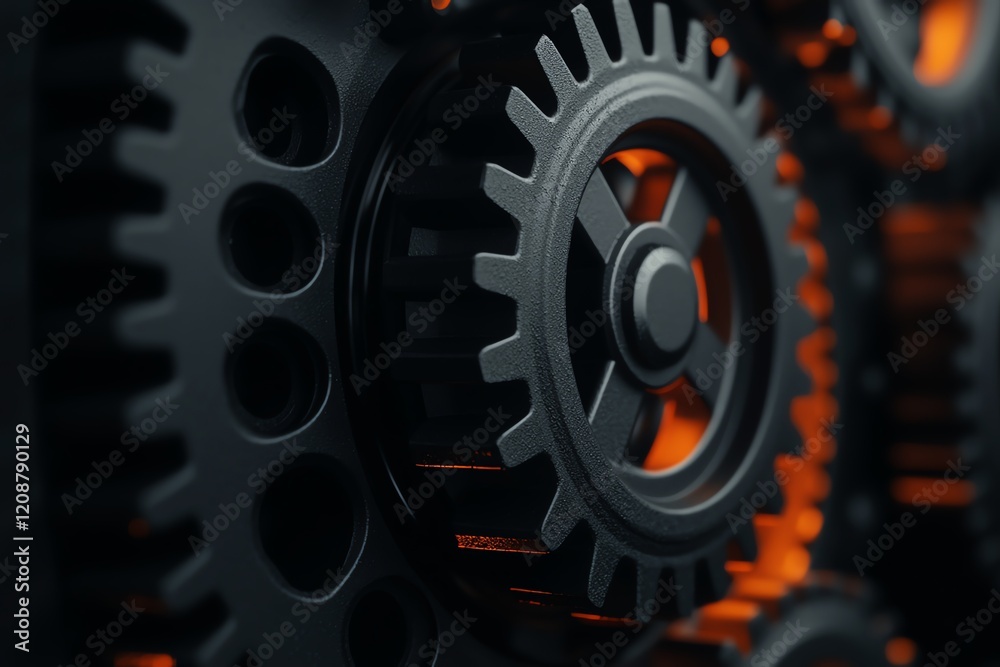 A close-up view of interlocking gears with a dark aesthetic and an orange glow, highlighting mechanical intricacies and industrial design. A close-up view of interlocking gears with a dark aesthetic and an orange glow, highlighting mechanical intricacies and industrial design.