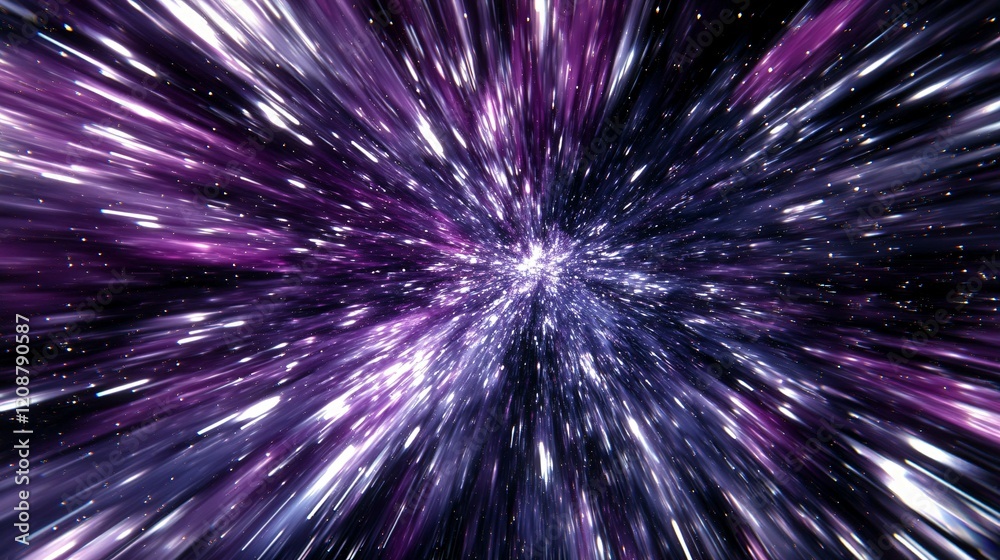 Abstract Purple And White Light Streaks Exploding From Center Abstract Purple And White Light Streaks Exploding From Center