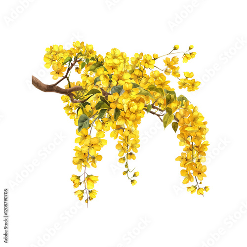 A detailed rendering of a golden shower tree (ราชพฤ…