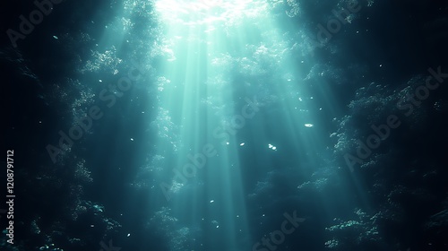 Underwater Sunbeams Illuminate Dark Ocean Depths photo