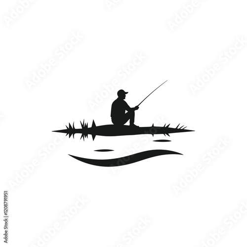 Fisherman Silhouette by a Lake with Fishing Rod