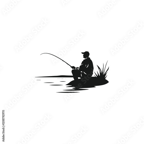 Fisherman Silhouette by a Lake with Fishing Rod