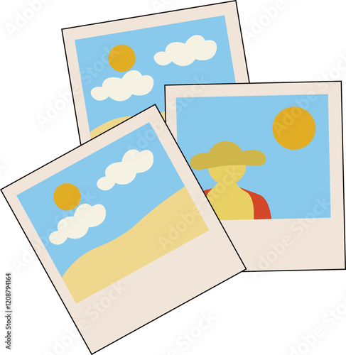 Illustration of Polaroid Photos with Sun and Clouds