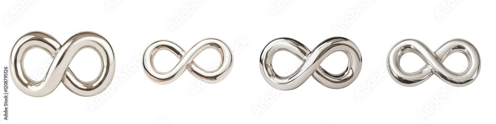 Intricate Infinity Loop Shapes in Shiny Silver Metallic Color on Minimalist White Background  Creative Abstract Geometric Concept Design for Fashion Accessory or Luxury Brand