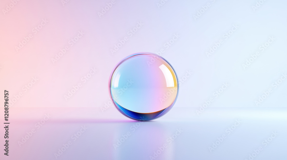 colorful glass sphere reflecting light on smooth surface, creating serene atmosphere colorful glass sphere reflecting light on smooth surface, creating serene atmosphere