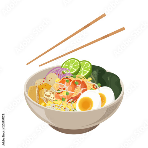 Vector Illustration Logo Clipart Ready to eat Spicy Curry Laksa