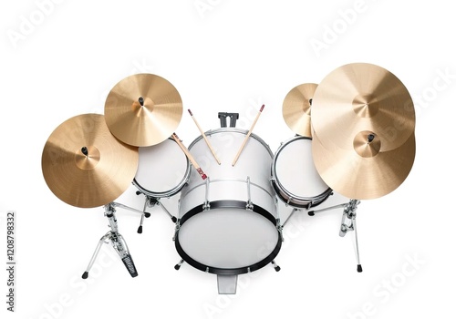 A drum set with four cymbals and four sticks AI generated