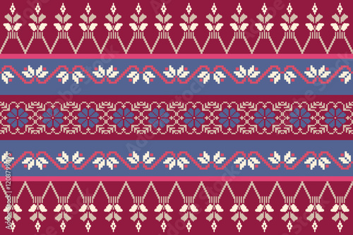 Wallpaper Mural Geometric, seamless,pixel traditional ethnic, thai pattern, fabric pattern for textiles, rugs, wallpaper, clothing, sarong, batik, wrapping, embroidery, print, background, cover, illustration, vector. Torontodigital.ca