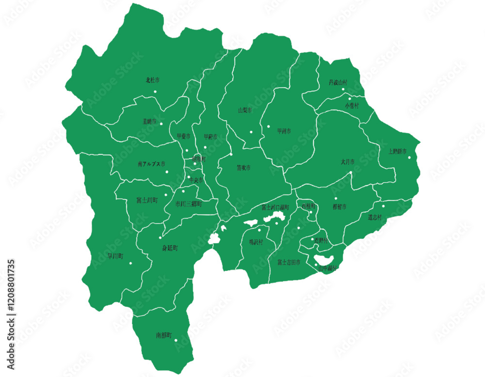 Fototapeta premium 山梨県 地図 グリーン 斑点 イラスト