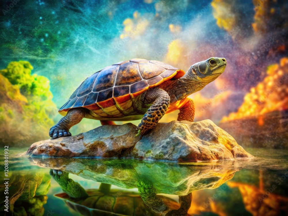 Abstract rock art: a turtle's spirit blends with nature in this wildlife double exposure. Abstract rock art: a turtle's spirit blends with nature in this wildlife double exposure.