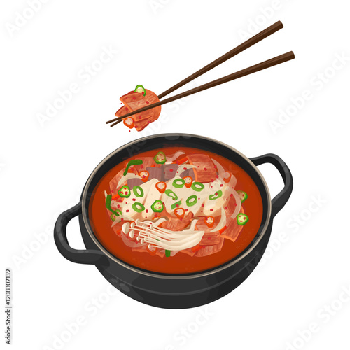 Vector Illustration Logo Clipart Korean Kimchi Jjigae Kimchi Stew With Chopstick