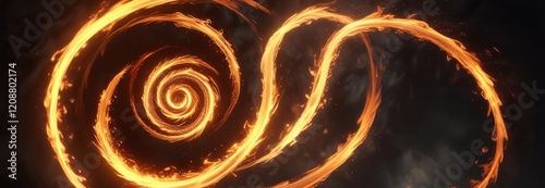 Fiery stream of flames moving in a spiral motion through the air, burning liquid, breathing fire, firework effect photo