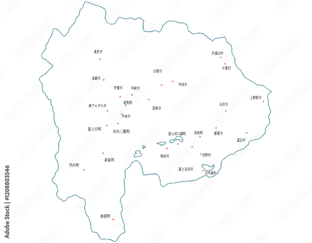 Obraz premium 山梨県 地図 白 斑点 イラスト