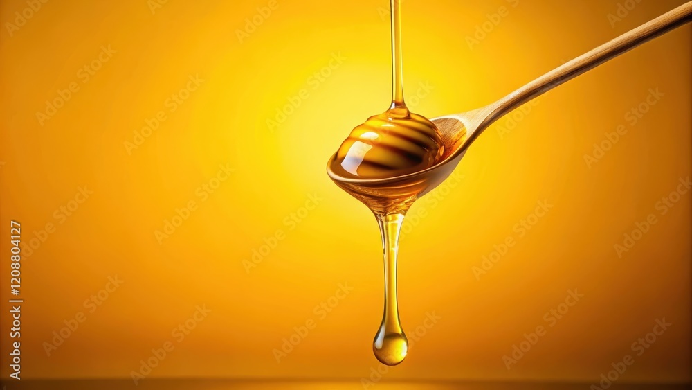 Golden honey drips from a spoon onto a vibrant yellow background , honey, golden, yellow, sweet, sticky, spoon, drips Golden honey drips from a spoon onto a vibrant yellow background , honey, golden, yellow, sweet, sticky, spoon, drips