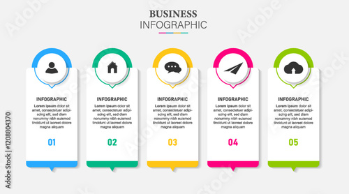 infographic template icons with 5 steps process. Business concept for workflow layout diagram and way from idea to income vector presentation concept