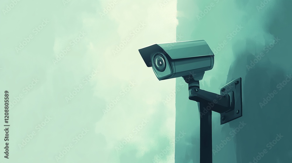 A realistic but simple drawing of a security camera on a poll looking left the camera have dotting shading and the background is white A realistic but simple drawing of a security camera on a poll looking left the camera have dotting shading and the background is white