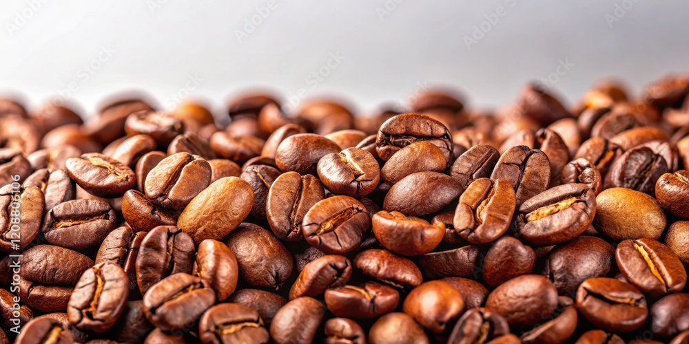 Naklejka premium Close up of aromatic coffee beans for background, fresh, beans, coffee, close up, background, texture, organic, roast, dark, caffeine