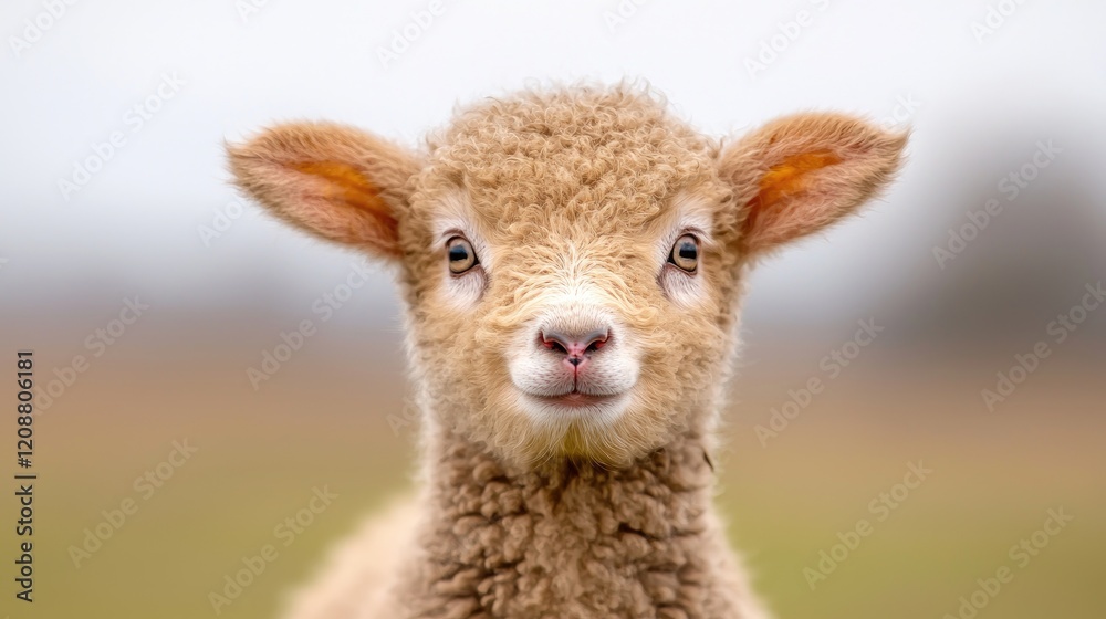 Cute lamb, farm field, springtime, soft focus background Cute lamb, farm field, springtime, soft focus background