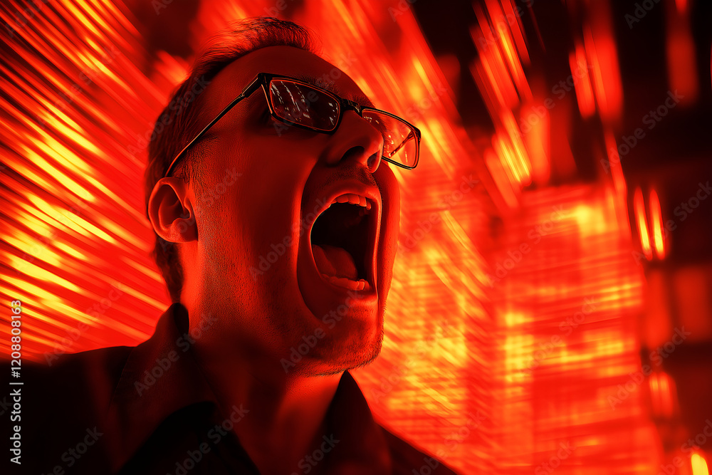 A stock trader man reacts panic to red down fall stock market collapse. A stock trader man reacts panic to red down fall stock market collapse.