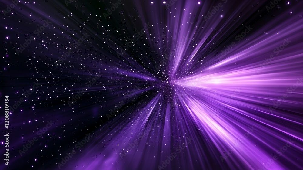 Naklejka premium Purple Light Rays Emanate Through Space Dust
