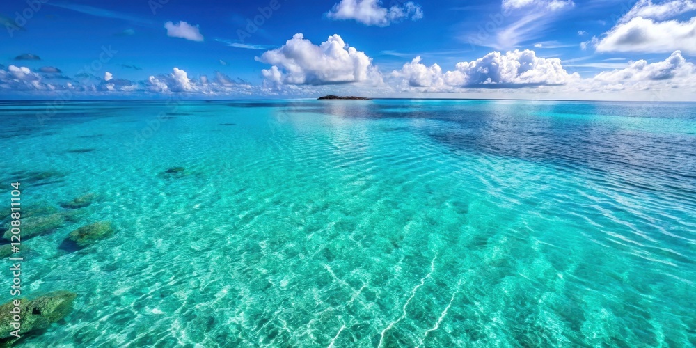 Obraz premium Top view of crystal clear turquoise ocean water surface in a lagoon , , top view, sea water, turquoise, ocean, surface, lagoon