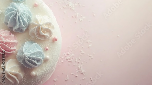 Pastel Cake Decorated With Delicate Meringue Flowers